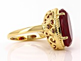 Lab Created Ruby with Red Diamond 18k Yellow Gold over Sterling Silver Ring 10.90ctw