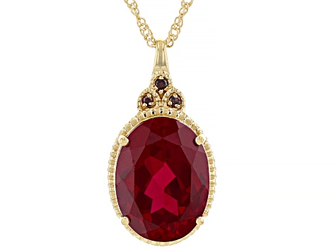 Lab Ruby with Red Diamonds 18k Yellow Gold over Sterling Silver Pendant with Chain 10.84ctw