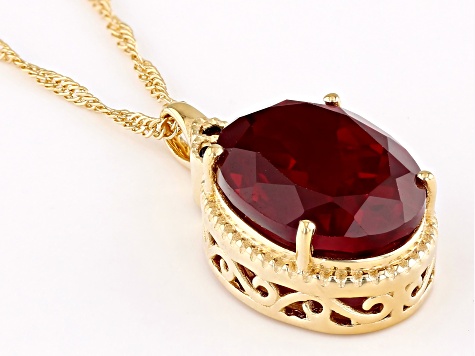 Lab Ruby with Red Diamonds 18k Yellow Gold over Sterling Silver Pendant with Chain 10.84ctw