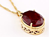 Lab Ruby with Red Diamonds 18k Yellow Gold over Sterling Silver Pendant with Chain 10.84ctw