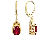 Lab Created Ruby with Red Diamonds 18k Yellow Gold Over Sterling Silver Earrings 4.04ctw