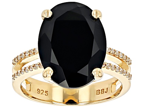 Black Spinel with White Zircon 18k Yellow Gold over Sterling Silver Ring 9.90ctw