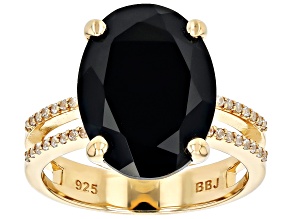 Black Spinel with White Zircon 18k Yellow Gold over Sterling Silver Ring 9.90ctw