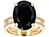 Black Spinel with White Zircon 18k Yellow Gold over Sterling Silver Ring 9.90ctw
