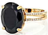 Black Spinel with White Zircon 18k Yellow Gold over Sterling Silver Ring 9.90ctw