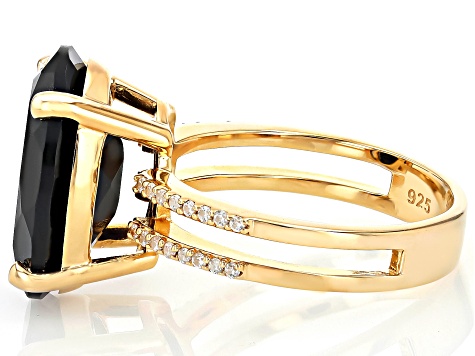 Black Spinel with White Zircon 18k Yellow Gold over Sterling