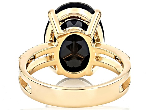 Black Spinel with White Zircon 18k Yellow Gold over Sterling Silver Ring 9.90ctw