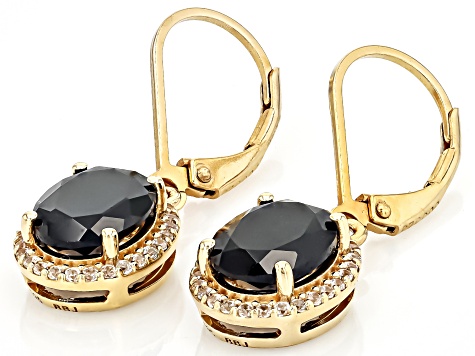 Black Spinel with White Zircon 18k Yellow Gold over Sterling Silver Earrings 4.12ctw