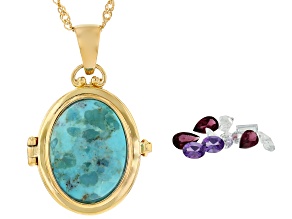 Turquoise, Cultured Freshwater Pearl, Multi Gems 18k Yellow Gold Over Silver Pendant/Chain 2.00ctw