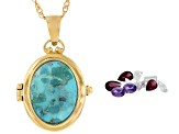 Turquoise, Cultured Freshwater Pearl, Multi Gems 18k Yellow Gold Over Silver Pendant/Chain 2.00ctw