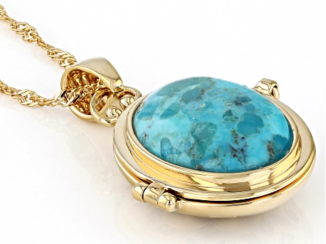 Turquoise, Cultured Freshwater Pearl, Multi Gems 18k Yellow Gold Over Silver Pendant/Chain 2.00ctw