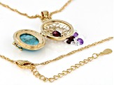 Turquoise, Cultured Freshwater Pearl, Multi Gems 18k Yellow Gold Over Silver Pendant/Chain 2.00ctw