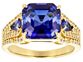 Blue Lab Created Sapphire 18k Yellow Gold Over Sterling Silver Ring 5.43ctw