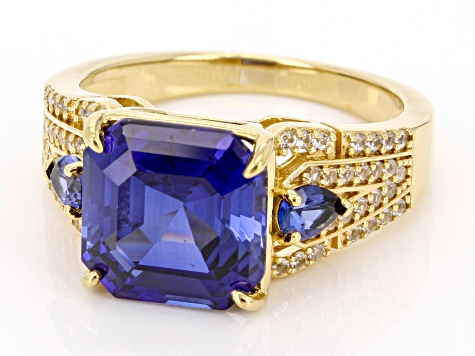 Blue Lab Created Sapphire 18k Yellow Gold Over Sterling Silver Ring 5.43ctw