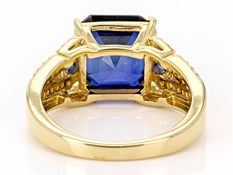 Blue Lab Created Sapphire 18k Yellow Gold Over Sterling Silver Ring 5.43ctw