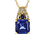 Lab Created Sapphire 18k Yellow Gold Over Sterling Silver Pendant With Chain 5.11ctw