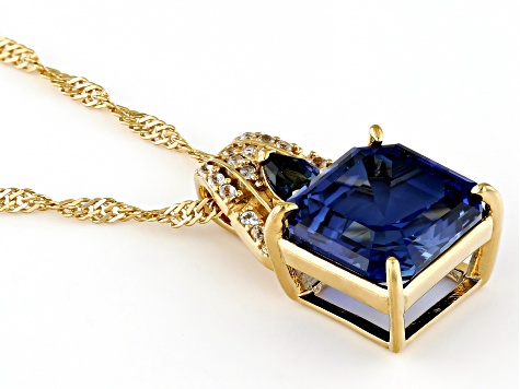 Lab Created Sapphire 18k Yellow Gold Over Sterling Silver Pendant With Chain 5.11ctw