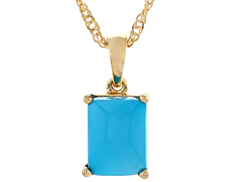 Sleeping Beauty Turquoise 18k Yellow Gold Over Sterling Silver Pendant With Chain