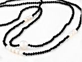 Black Spinel with Cultured Freshwater Pearl 18k Yellow Gold Over Sterling Silver Necklace Set of 2