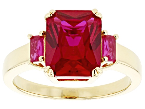 Lab Created Ruby 18k Yellow Gold Over Sterling Silver Ring 3.84ctw ...