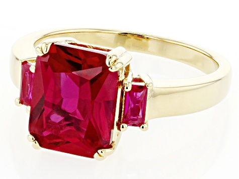 Lab Created Ruby 18k Yellow Gold Over Sterling Silver Ring 3.84ctw