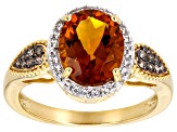 Maderia Citirine With Diamond and White Zircon 18k Yellow Gold Over Sterling Silver Ring 2.13ctw