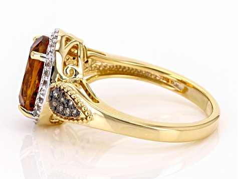 Maderia Citirine With Diamond and White Zircon 18k Yellow Gold Over Sterling Silver Ring 2.13ctw