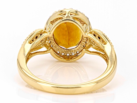 Maderia Citirine With Diamond and White Zircon 18k Yellow Gold Over Sterling Silver Ring 2.13ctw