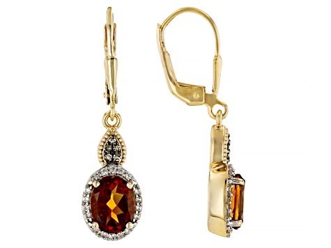 Madeira Citrine With Diamond & White Zircon 18k Yellow Gold Over Sterling Silver Earrings 2.40ctw