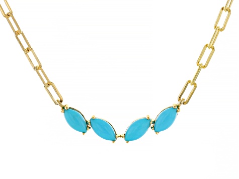 Blue Sleeping Beauty Turquoise 18k Yellow Gold Over Sterling Silver Necklace