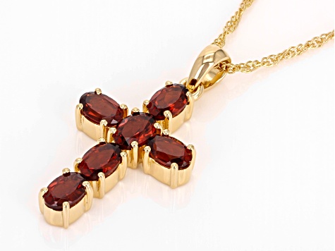 Red Garnet 18k Yellow Gold Over Sterling Silver Pendant With Chain 3.10ctw