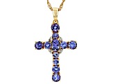 Blue Tanzanite With White Zircon 18k Yellow Gold Over Sterling Silver Pendant With Chain 2.02ctw