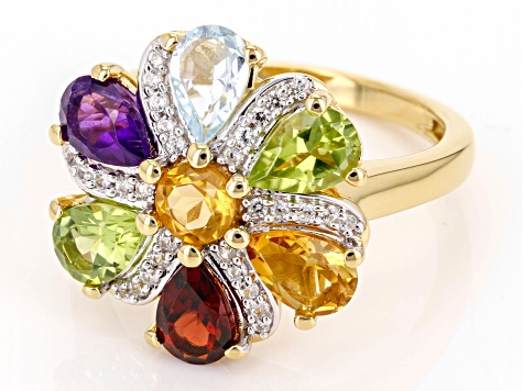 Multi-Gemstone With White Zircon 18k Yellow Gold Over Sterling Silver Ring 2.75ctw