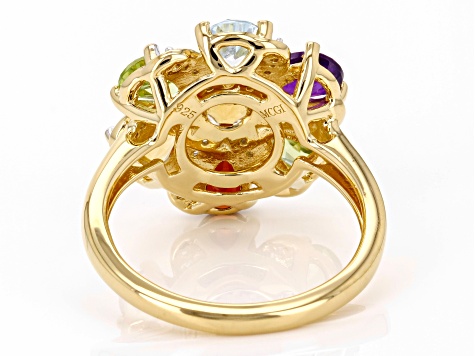 Multi-Gemstone With White Zircon 18k Yellow Gold Over Sterling Silver Ring 2.75ctw
