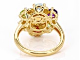 Multi-Gemstone With White Zircon 18k Yellow Gold Over Sterling Silver Ring 2.75ctw