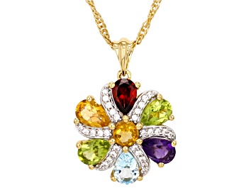 Picture of Multi-Gemstone With White Zircon 18k Yellow Gold Over Sterling Silver Pendant With Chain 2.74ctw