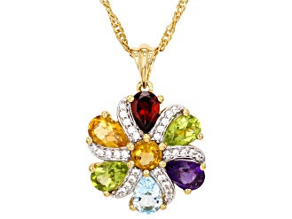 Multi-Gemstone With White Zircon 18k Yellow Gold Over Sterling Silver Pendant With Chain 2.74ctw