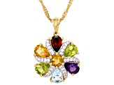 Multi-Gemstone With White Zircon 18k Yellow Gold Over Sterling Silver Pendant With Chain 2.74ctw