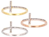 White Zircon 18k Yellow Gold Over Sterling Silver Set Of Three Rings 0.50ctw