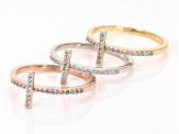 White Zircon 18k Yellow Gold Over Sterling Silver Set Of Three Rings 0.50ctw