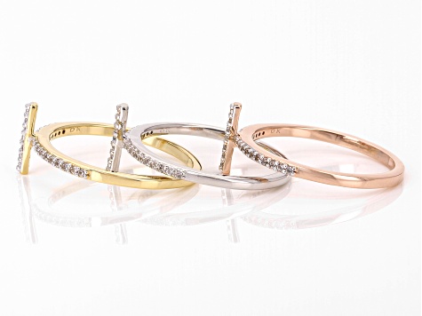 White Zircon 18k Yellow Gold Over Sterling Silver Set Of Three Rings 0