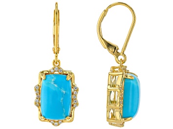 Picture of Kingman Turquoise With White Zircon 18k Yellow Gold Over Sterling Silver Earrings 0.14ctw
