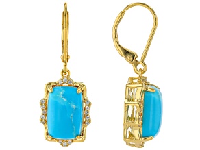 Kingman Turquoise With White Zircon 18k Yellow Gold Over Sterling Silver Earrings 0.14ctw