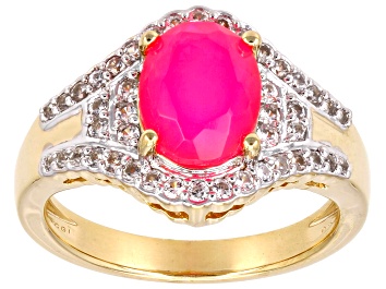 Picture of Pink Ethiopian Opal With White Zircon 18k Yellow Gold Over Sterling Silver Ring 1.36ctw