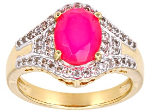 Pink Ethiopian Opal With White Zircon 18k Yellow Gold Over Sterling Silver Ring 1.36ctw