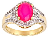 Pink Ethiopian Opal With White Zircon 18k Yellow Gold Over Sterling Silver Ring 1.36ctw