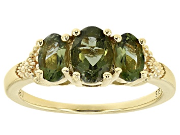 Picture of Green Moldavite 18k Yellow Gold Over Sterling Silver Ring 1.14ctw