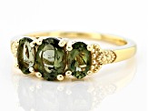 Green Moldavite 18k Yellow Gold Over Sterling Silver Ring 1.14ctw