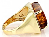 Amber With White Zircon 18k Yellow Gold Over Sterling Silver Ring 0.24ctw