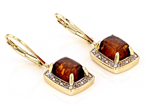 Amber With White Zircon 18k Yellow Gold Over Sterling Silver Earrings 0.17ctw